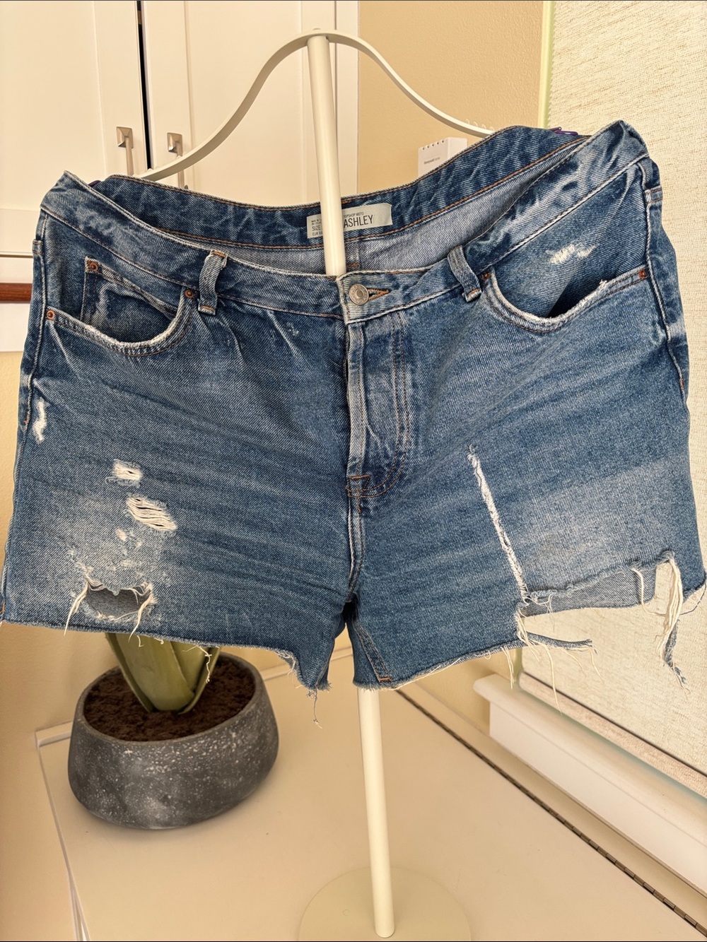 Topshop Distressed Mid-Blue Denim Cutoff Shorts